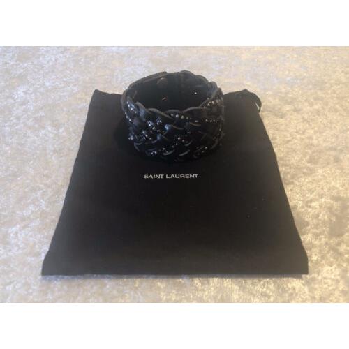 Saint Laurent Marrakech Braided Leather Studded Cuff Bracelet Size S