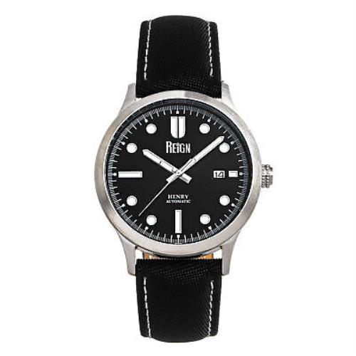Reign Henry Automatic Canvas-overlaid Leather-band Watch W/date - Black