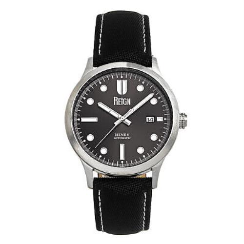 Reign Henry Automatic Canvas-overlaid Leather-band Watch W/date - Gunmetal