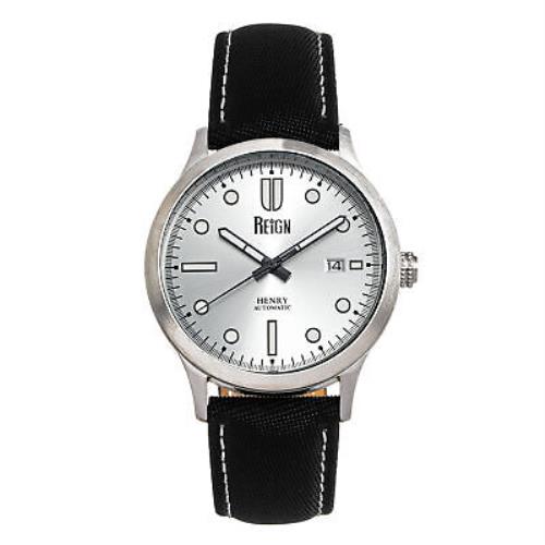 Reign Henry Automatic Canvas-overlaid Leather-band Watch W/date - Silver