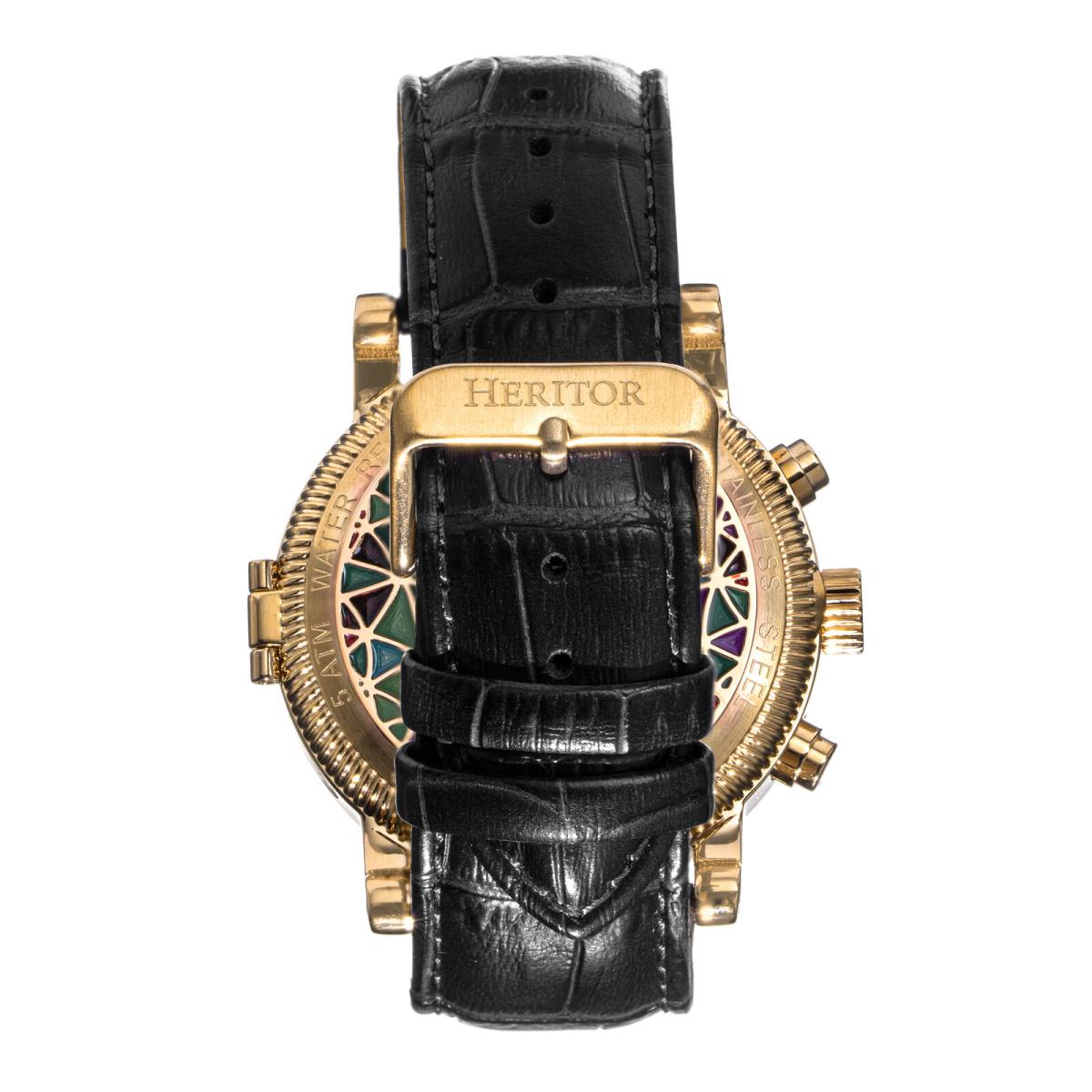 Heritor Automatic Legacy Leather-band Watch W/day/date - Gold/black