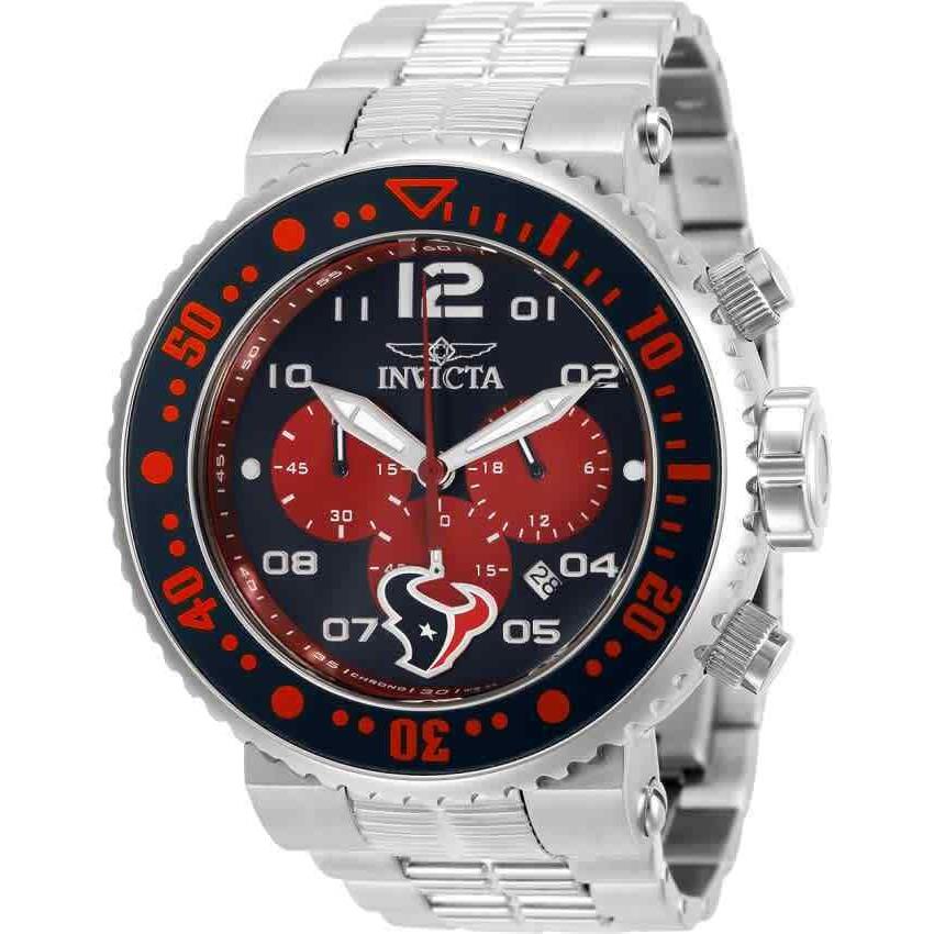 Invicta Nfl Houston Texans Chronograph Quartz Men`s Watch 30267 - Dial: Black (Houston Texans), Band: Silver-tone, Bezel: Silver-tone