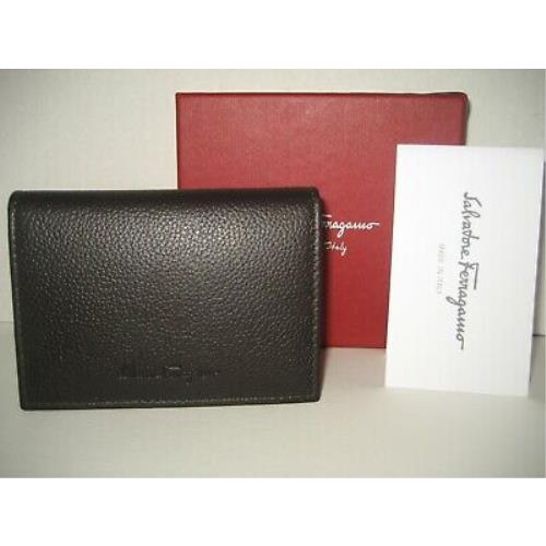 Salvatore Ferragamo Brown Leather Bifold ID Card Cash Case Wallet Box