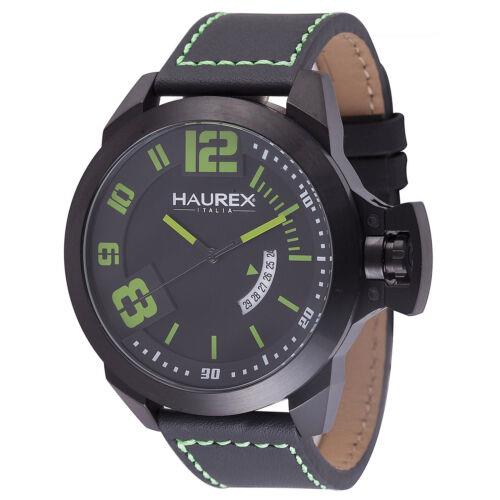Haurex Italy Men`s 6N509UAN Storm Black Leather Date Wristwatch