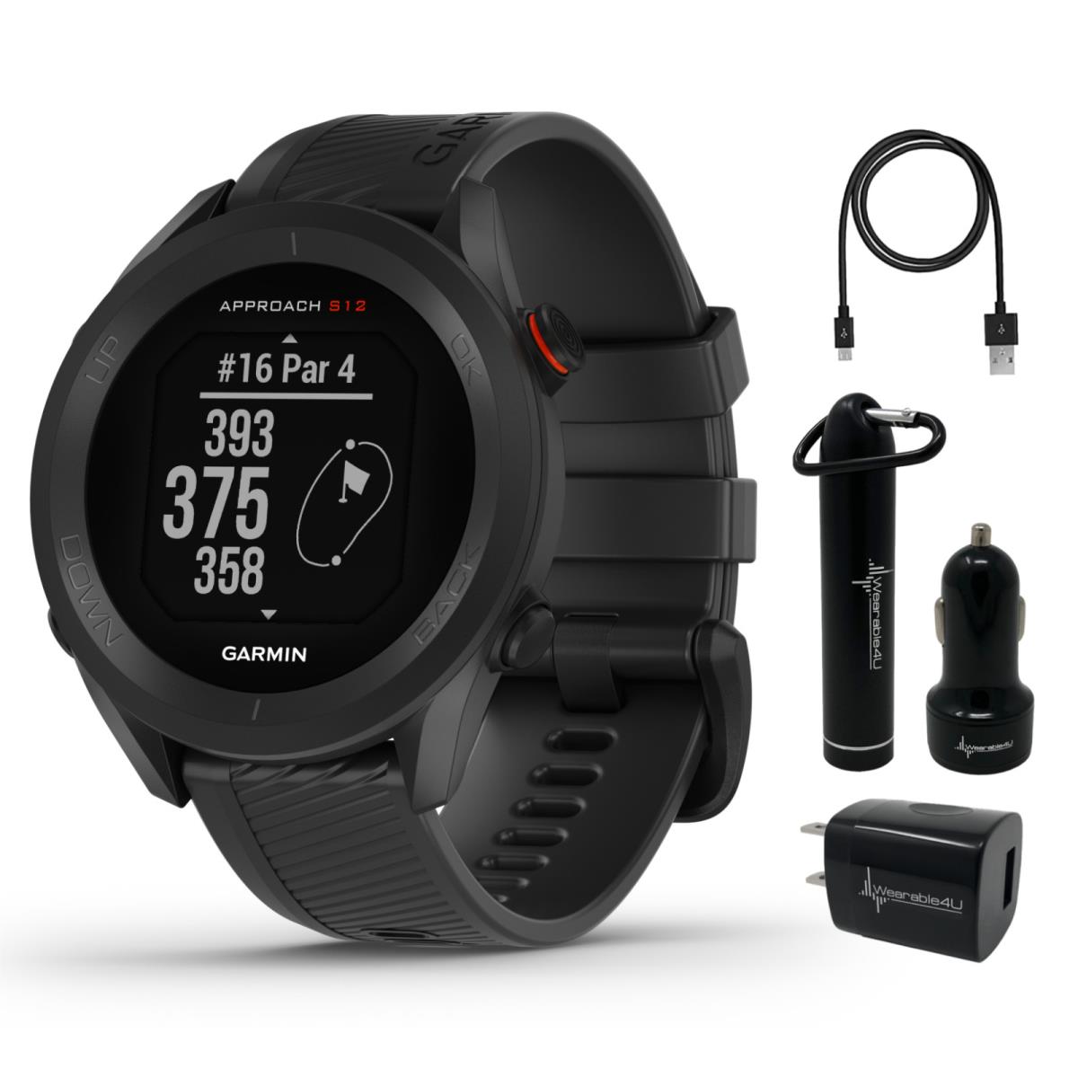 Garmin Approach S12 Premium Gps Golf Watch with Wearable4U Bundle Black + Power Pack