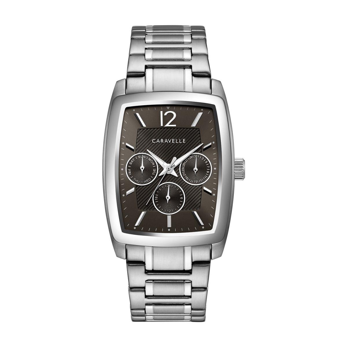 Caravelle Men`s Quartz Black Dial Silver-tone Rectangle Case 34mm Watch 43C118