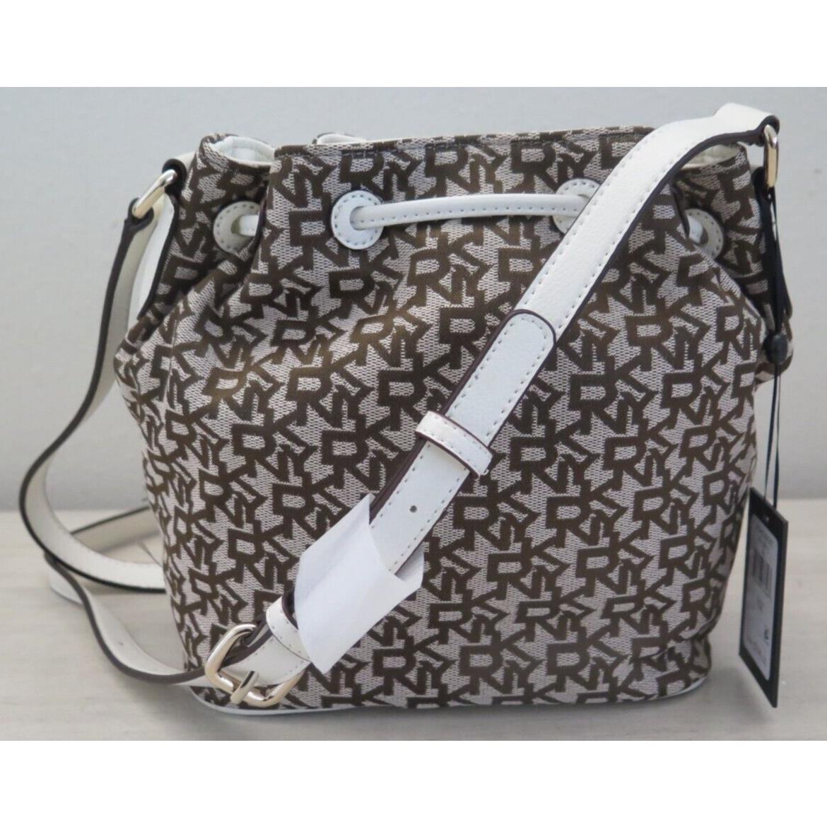 Dkny R11JFE13 White/brown Signature Jacquard Noho Bucket Shoulder Bag