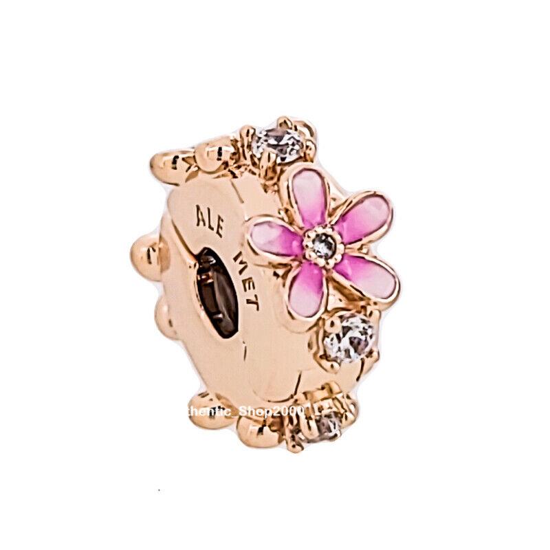 Pandora Rose 14k Gold P Pink Daisy Spacer Clip Charm Pendant 788809C01