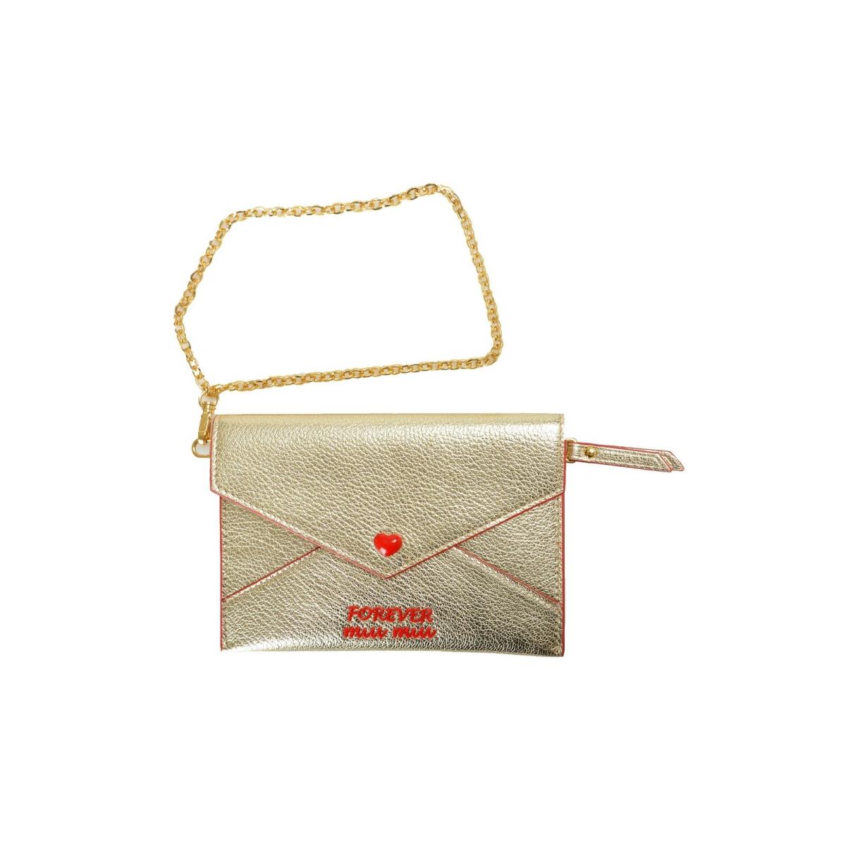 Miu Miu Women`s Gold Madras Forever Envelope Snap Heart Wristlet Wallet