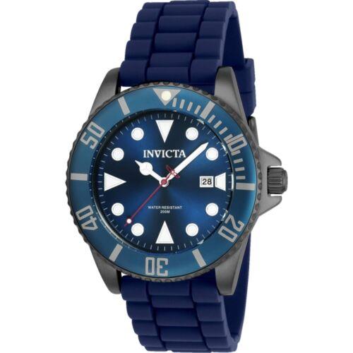 Invicta Men`s Watch Pro Diver Dive Blue Dial Gunmetal Case Silicone Strap 90306 - Dial: Blue, Band: Blue