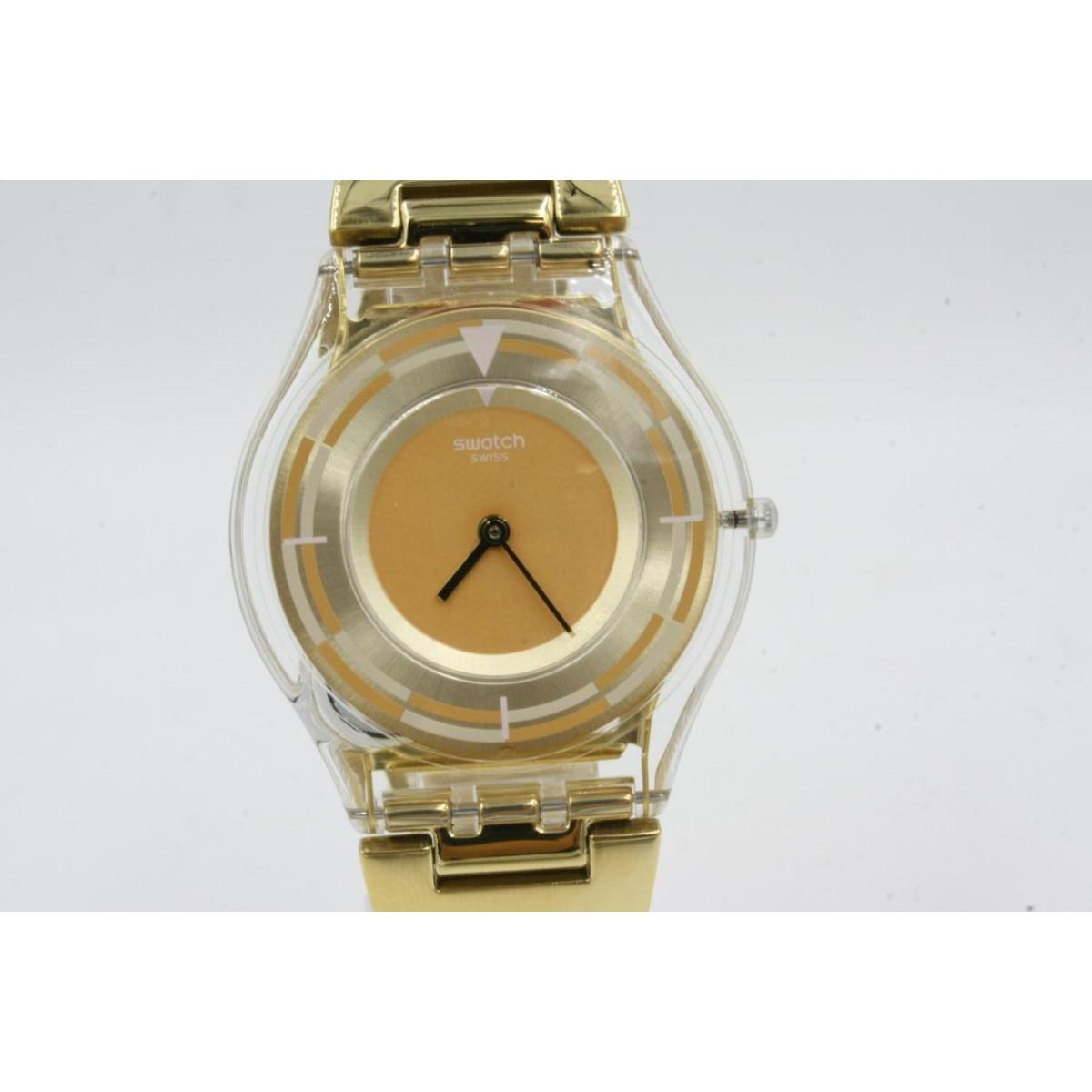 Swiss Swatch Schupe Skin Collection Steel Gold Dress Watch 35mm SFE104G