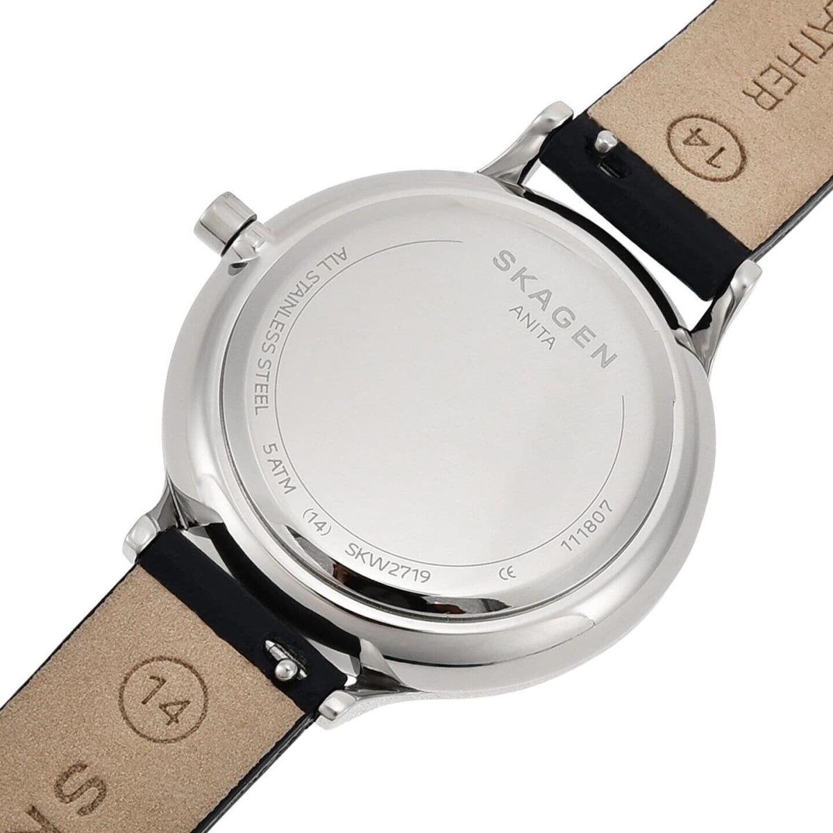 Skagen Women`s SKW2719 Anita Stainless Steel Case with Blue Leather Strap - Face: White, Dial: White, Band: Blue