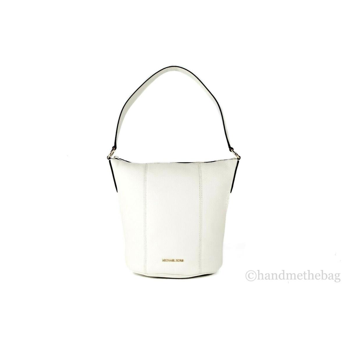 Michael Kors Brooke Medium Pebbled Leather Bucket Crossbody Messenger Hand Bag Light Cream