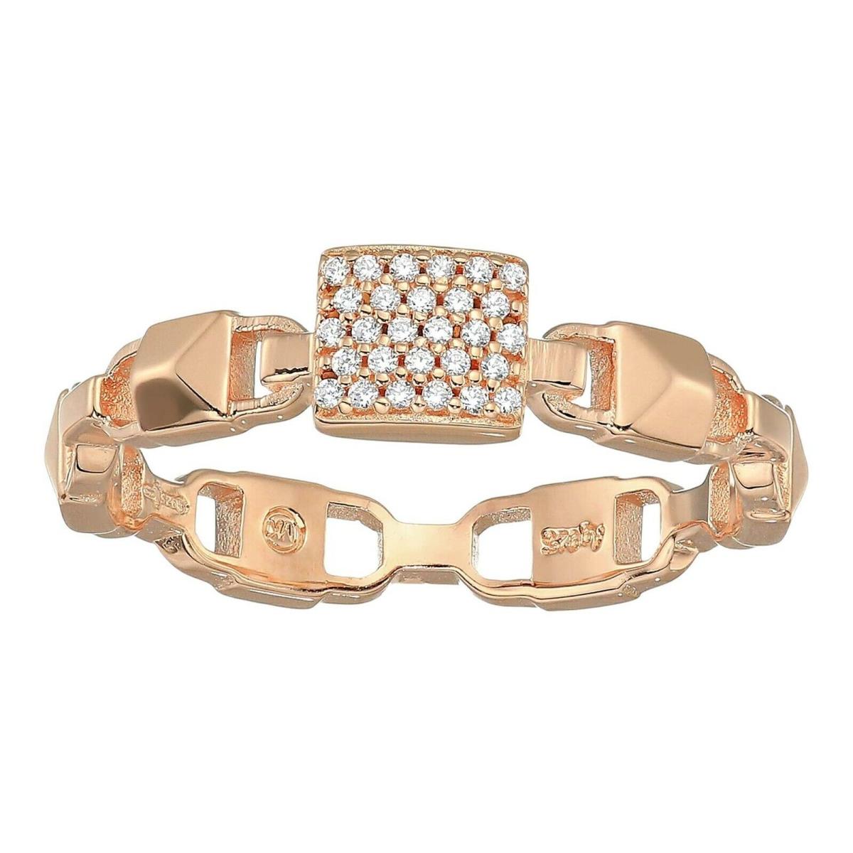 Michael Kors 14 KT Rose Gold Sterling Silver Link Padlock Ring + Box Size 6 7