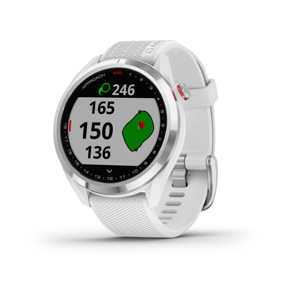 Garmin Approach S42 Premium Polished Silver with White Silicone Gps Golf Watch