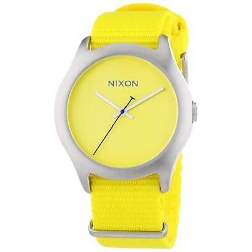 Nixon Sport Mod Brushed Silver Tone Yellow Nylon Band Watch A3481599
