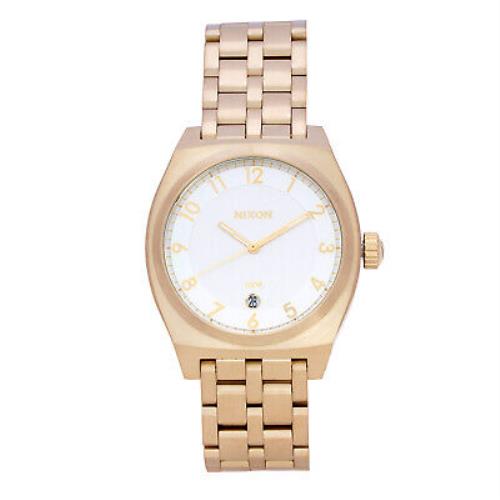 Nixon Monopoly A3251219 Men`s 40mm Light Gold Stainless Steel Quartz Watch - Dial: White, Band: Gold
