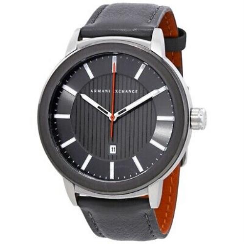 Armani Exchange AX1462 Men`s 46mm Grey Dial Leather Bracelet Quartz Watch