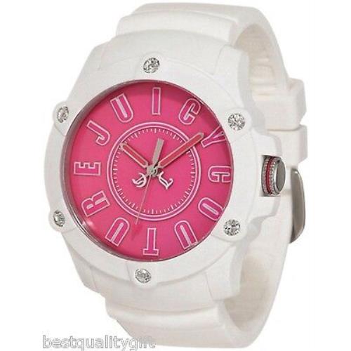 New-juicy Couture Surfside White Silicon Band+pink+crystal Dial Watch 1900908