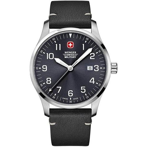 Wenger 01.9041.210C Grey Terragraph Black Leather Band Men`s Watch