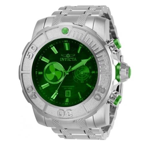 Invicta Coalition Forces Deep Radar Men`s 58mm Green Chronograph Watch 29931 - Green Dial, Silver Band, Silver Bezel