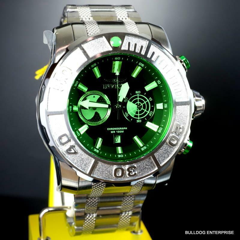 Invicta Coalition Forces Sonar Radar Stainless Steel Green 58mm Chronograph - Dial: Black, Band: Silver