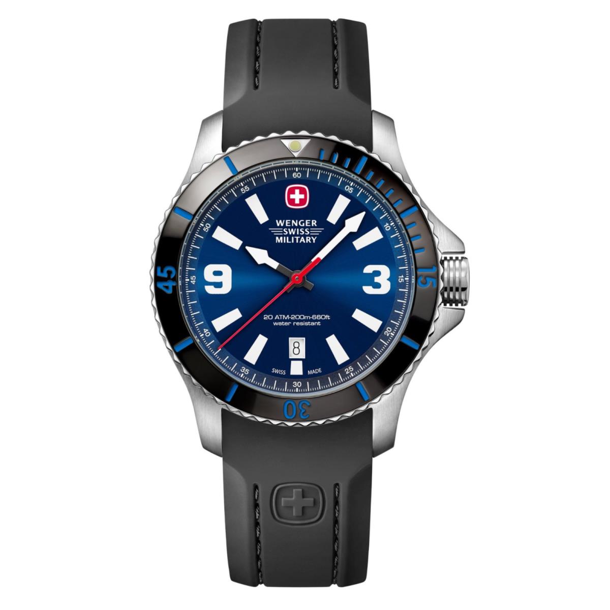Wenger Sea Force 01 9041 216C Blue Dial Black Silicone Strap Date Men`s Watch