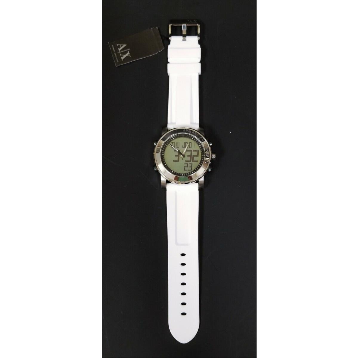 Armani Exchange Silver Chrome White Silicone Band Anal dig Watch AX1080 Fash Brands