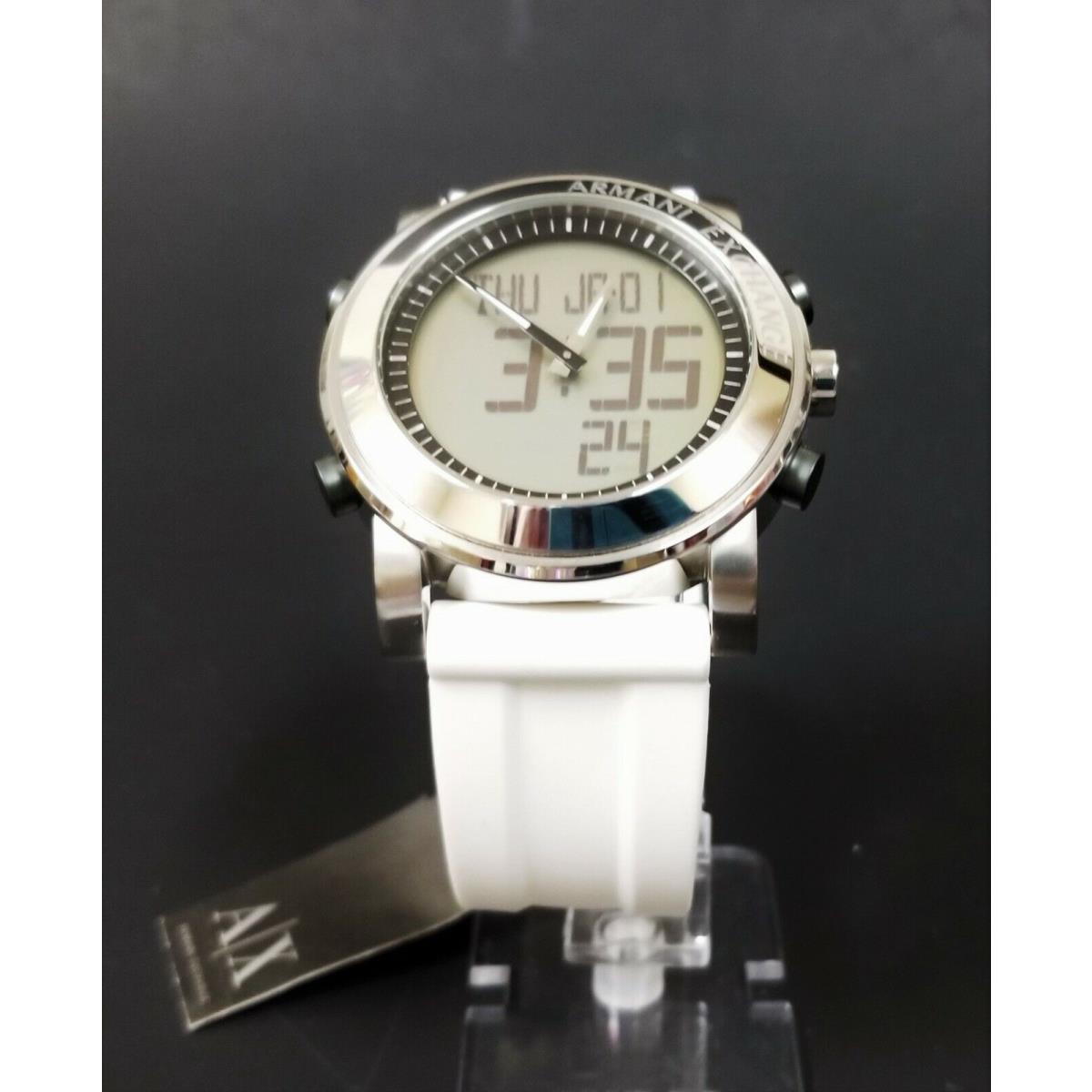 Armani Exchange Silver Chrome White Silicone Band Anal dig Watch