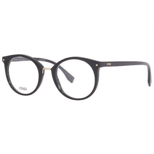Fendi FF-0350 807 Eyeglasses Frame Women`s Black/gold Full Rim Round Shape 48mm