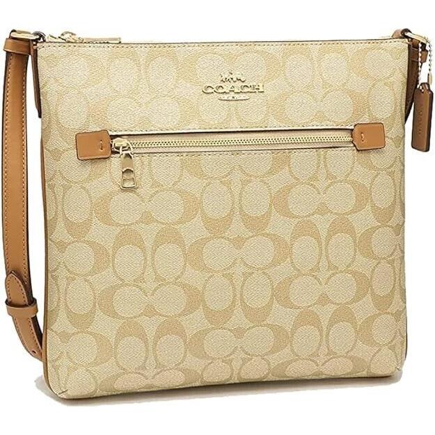 Coach Rowan Signature Canvas File Bag - Light Khaki/light Saddle - C1554 - Handle/Strap: Brown, Hardware: Gold, Exterior: Khaki