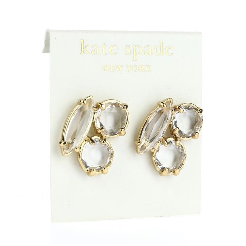 Kate Spade Gold Plate Crystal Rhinestone Cluster Pierced Earrings 1687