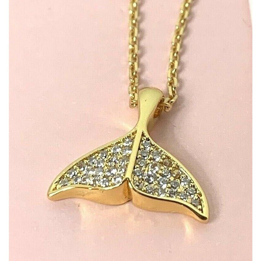 New Kate Spade Whale Tail Pave Mini Pendent Necklace Gold Plated Sparkle CZ