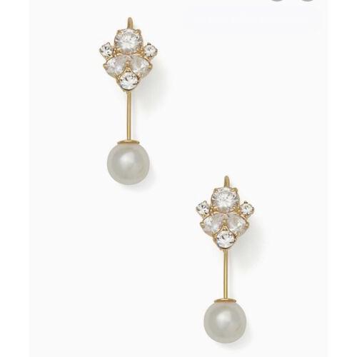 Kate Spade 14k Gold Plated Crystal Artificial Pearl Hanger Earrings SS10