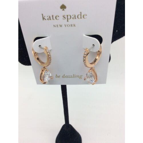 Katespade Rose Gold Tone Save The Day Drop Clear Stone Earrings z37