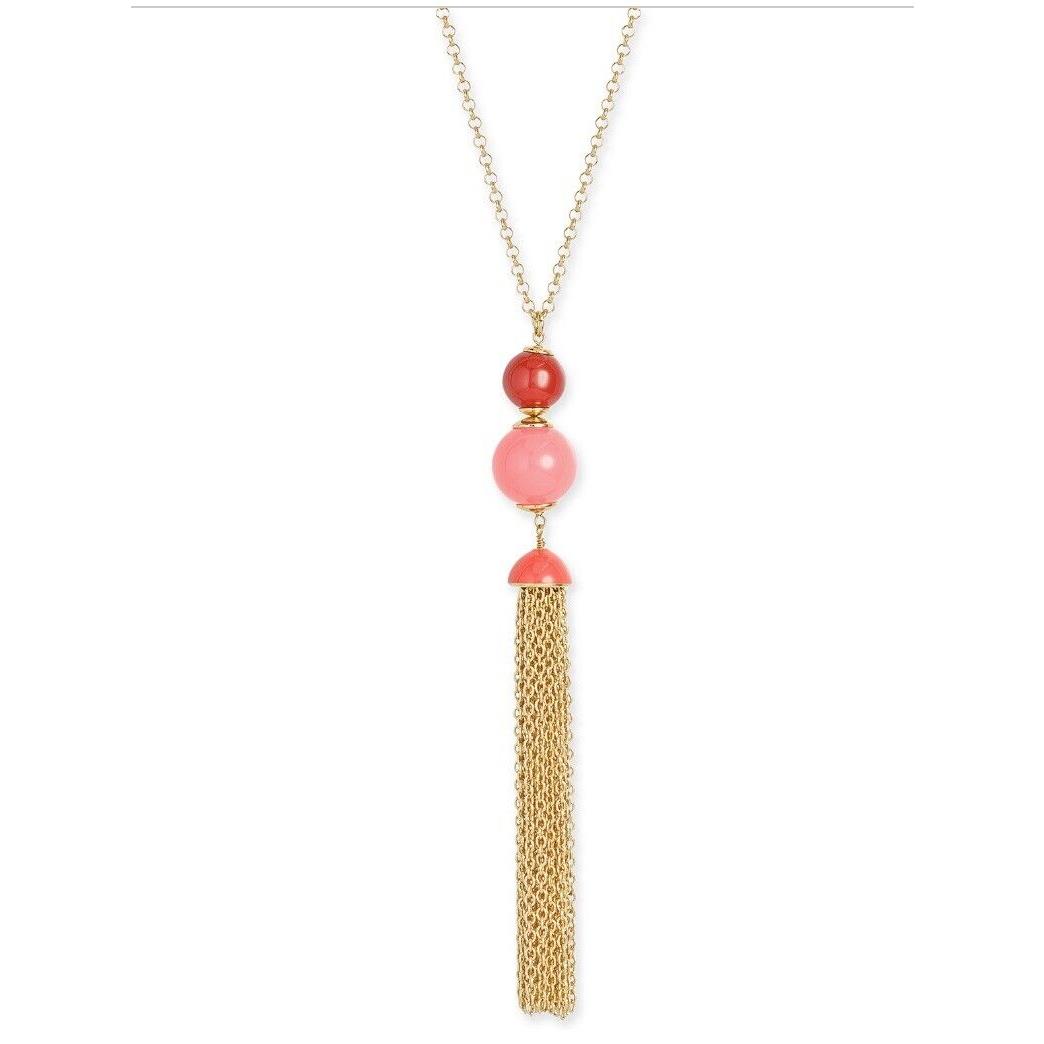 Kate Spade That`s A Wrap Gold Tone Beaded Tassel Pendant Necklace MK