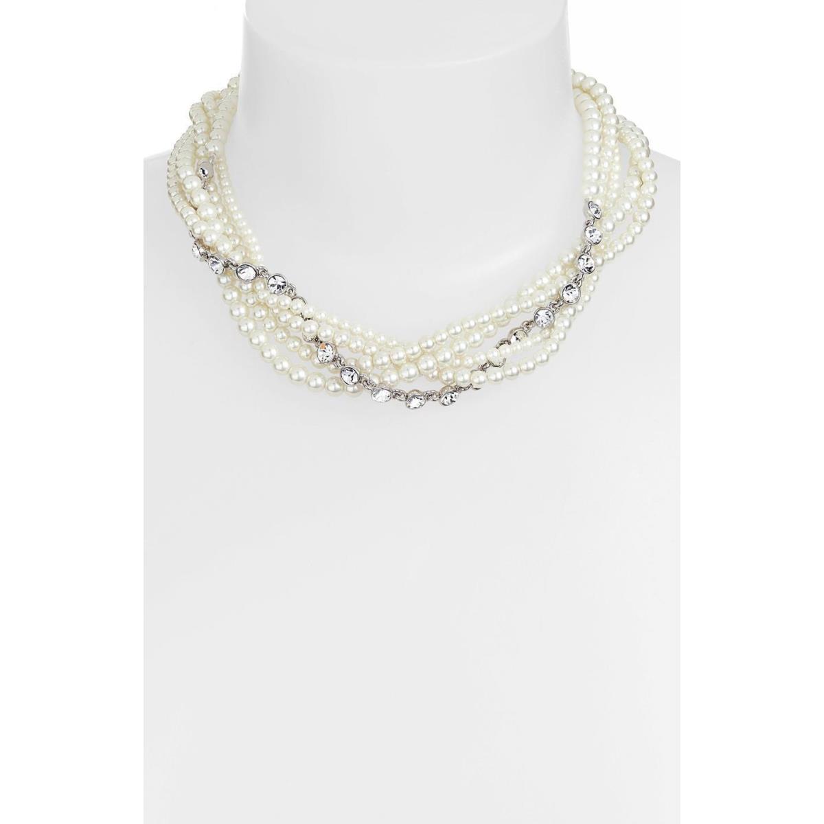 Givenchy Braided Pearl Strands Crystal Torsade Collar Necklace 1730