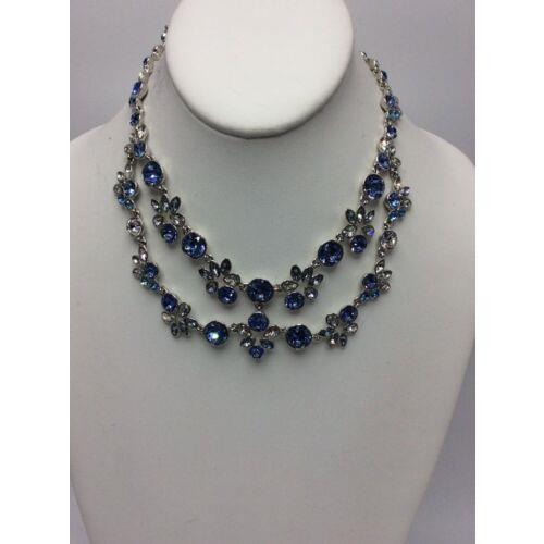 Givenchy Silver Tone Two Layer Blue Crystal Collar Statement Necklace 742gn