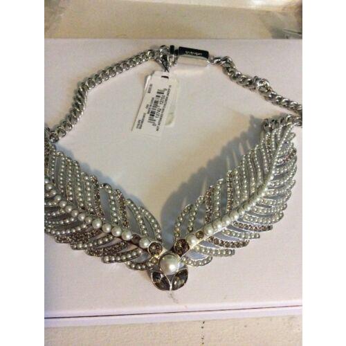 Givenchy Artificial Pearl and Crystal Feathery Wing Drama Necklace 210B