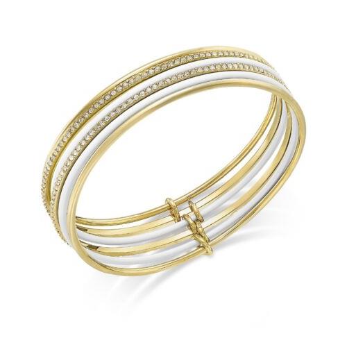 Kate Spade Goldtone Stack Attack White Enamel Pave` Bangle Bracelet 111a