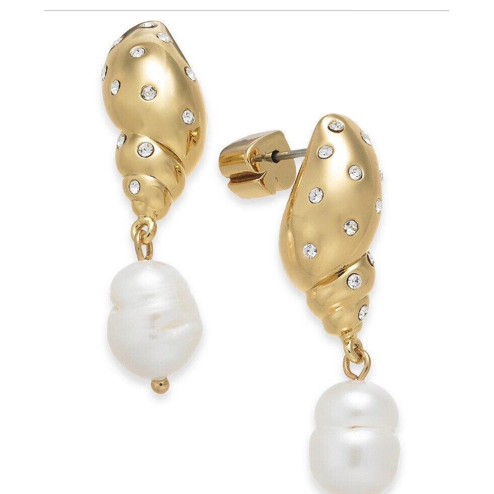 Kate Spade Under The Sea Pave Gold Tone Shell Drop Pearl Earrings S126