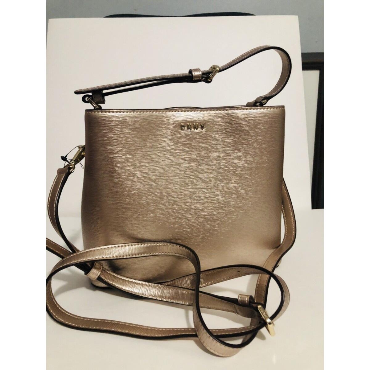 Dkny Donna Karan York Samara Saffiano Leather Bucket Bag Handbag Rose Gold