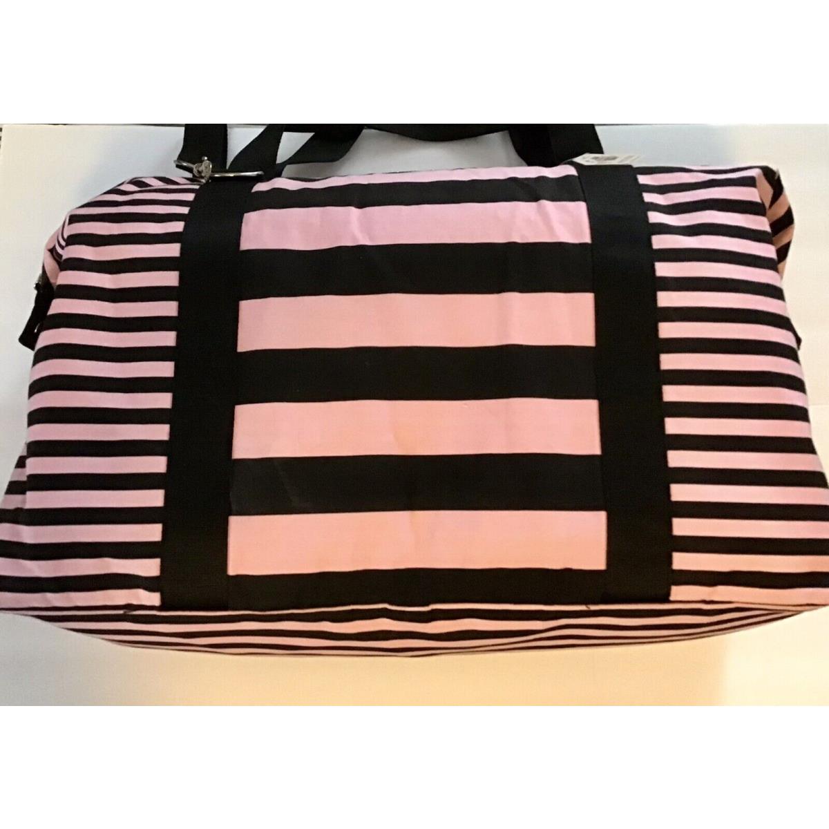 Victorias Secret Canva Bag Striped Adj.strap Lined Color Pink Black 20 W15H 7D