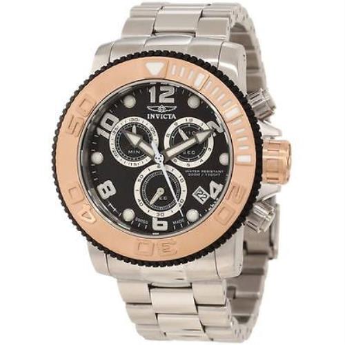 Invicta Sea Hunter Chronograph Date Black Dial St.steel Men`s Watch 12533 - Black Face, Black Dial, Silver Band