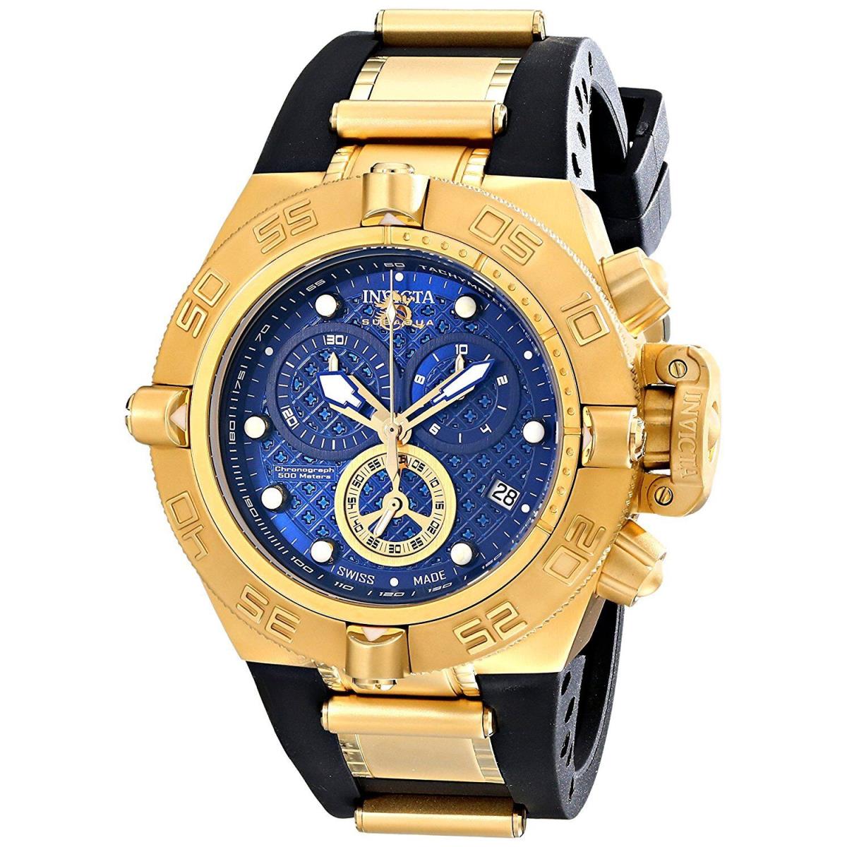 Invicta 16145 Subaqua Swiss Chronograph Gold Blue Dial 500.mm Polyurethane Strep