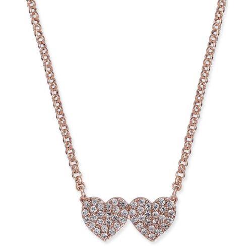 Kate Spade Rose Gold Pave Double Heart Pendant necklace105d