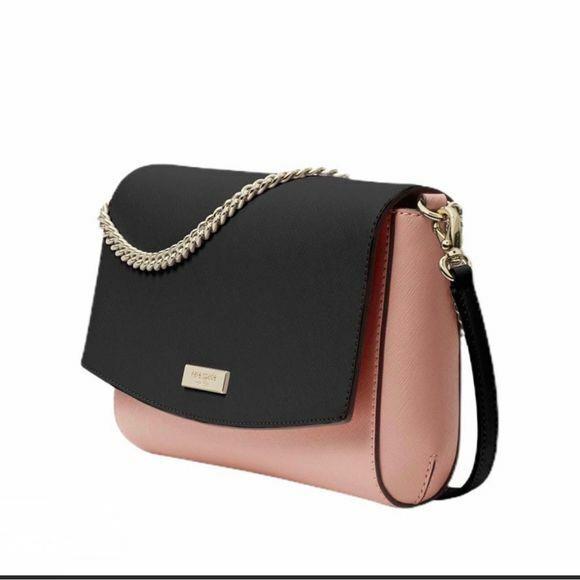 Kate Spade Greer Laurel Way Convertible Cross-body Flap Bag Blush Black Saffiano