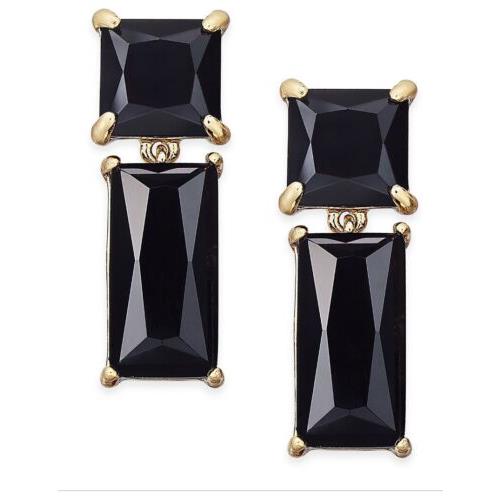 Kate Spade Black Shine On Baguette Gold Tone Earrings K234x