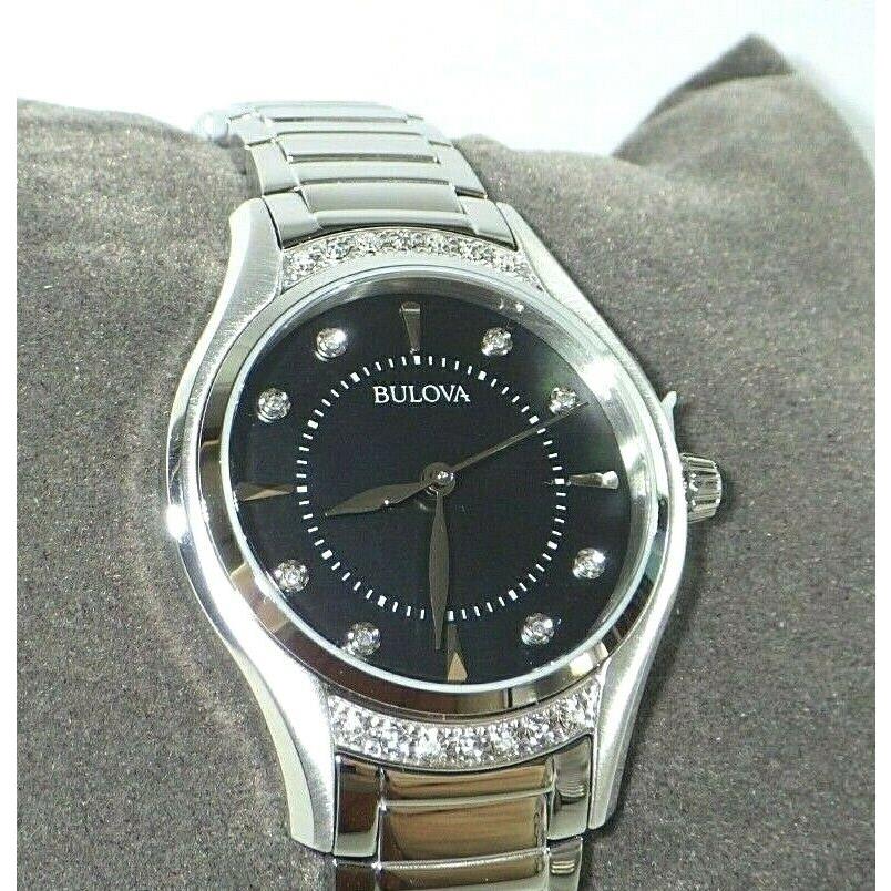 Bulova 96R242 Ladies Diamond Accented Stainless Steel Watch w/ Black Mop Dial