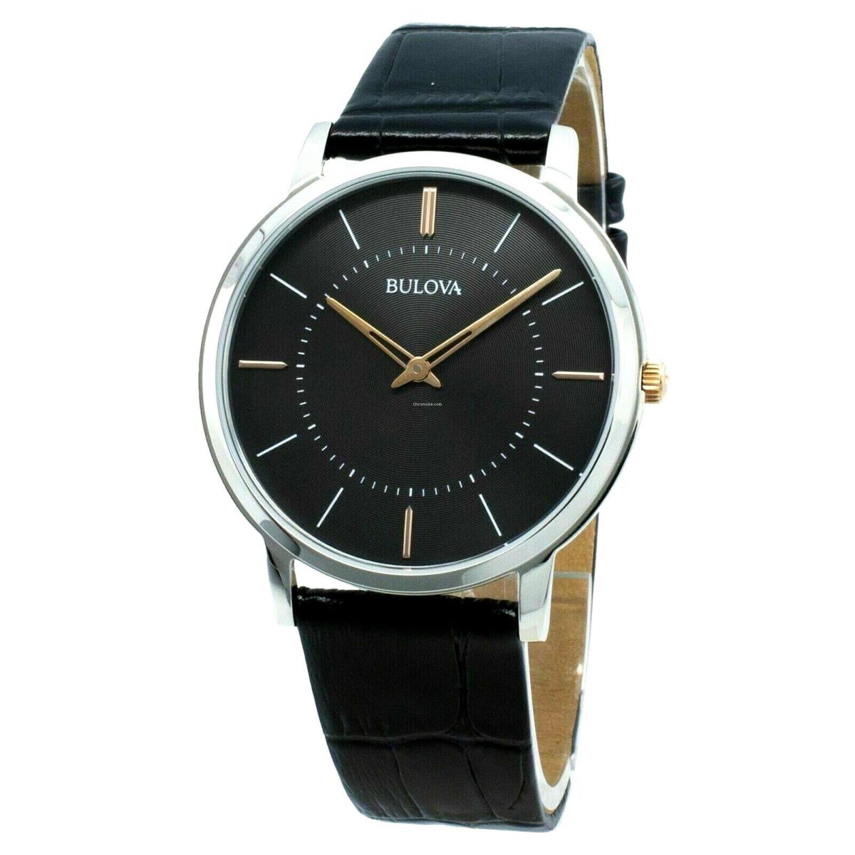Bulova 98A167 Ultra-slim Case Black Leather Strap Men`s Classic Watch